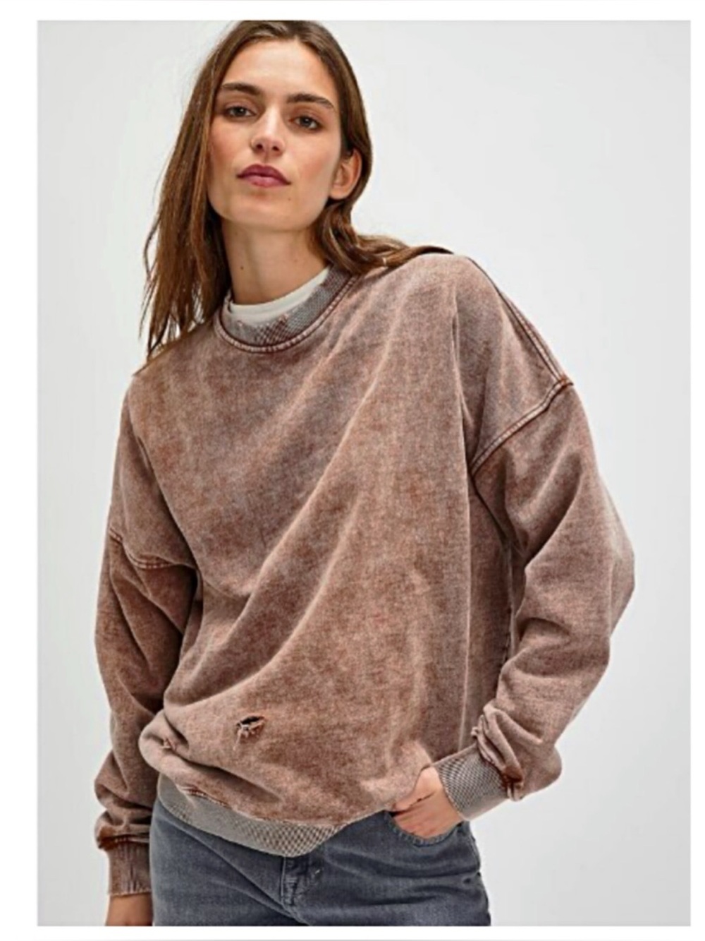💥Last One NWT’s-$90 FREE PEOPLE Classic Crew Slouchy Distressed Sweatshirt XL - Picture 6 of 7